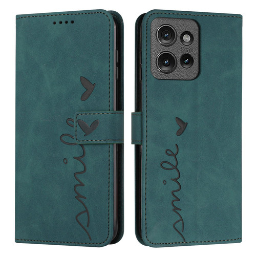 Moto G 2025 Skin Feel Heart Embossed Leather Phone Case with Long Lanyard - Green